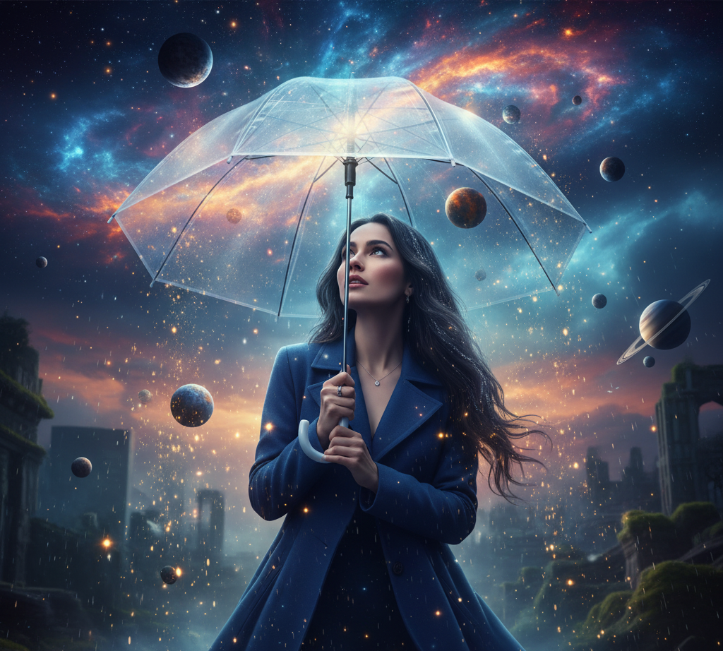 Woman holding an umbrella with a transparent background